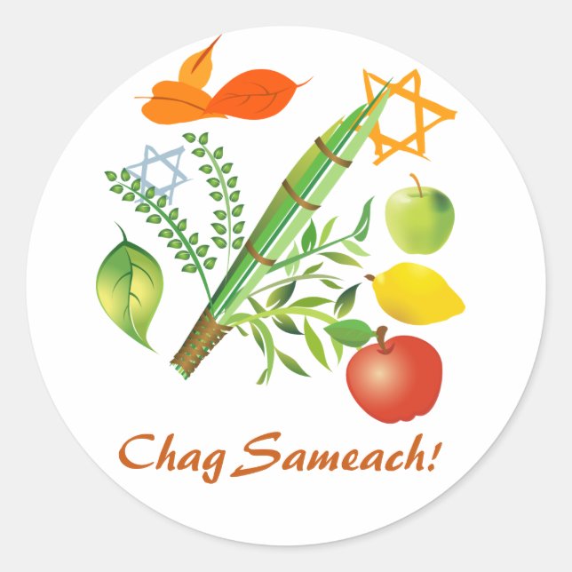 Pegatina Redonda Chag Sameach Sukkot (Anverso)