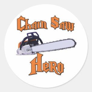 Pegatina Redonda Chain Saw Hero Chainsaw