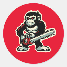 Pegatina Redonda Chainsaw Chimp