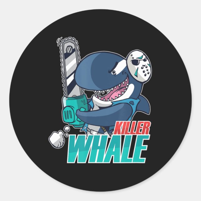 Pegatina Redonda Chainsaw Killer Whale Costume Fun Orca Halloween  (Anverso)