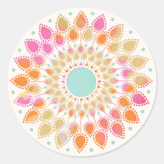 Pegatina Redonda Chakra Lotus Flower Mandala (Anverso)