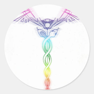 Pegatina Redonda Chakra Rainbow Caduceus