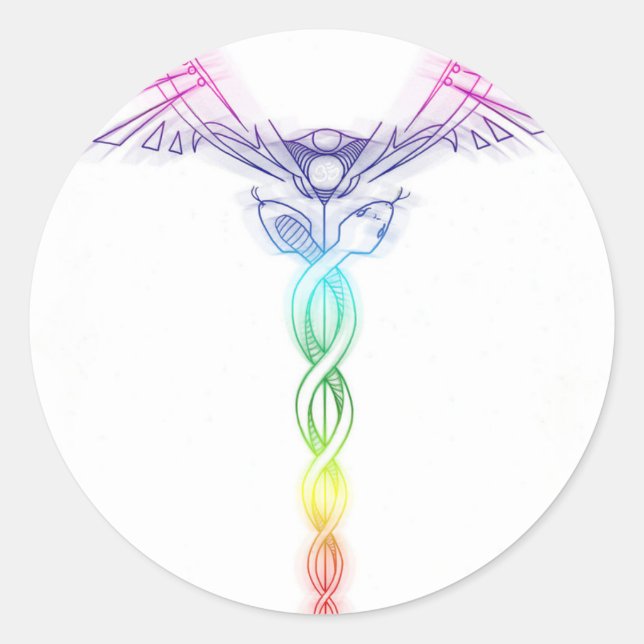 Pegatina Redonda Chakra Rainbow Caduceus (Anverso)