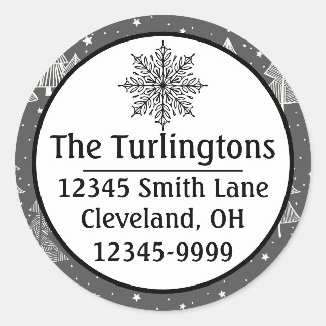 Pegatina Redonda Chalkboard Árboles de Navidad dibujados a mano Nev (Anverso)