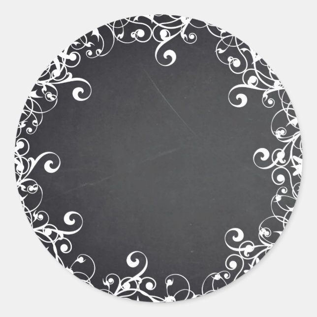 Pegatina Redonda Chalkboard Blank Floral Swirl Faux Personalizar Te (Anverso)