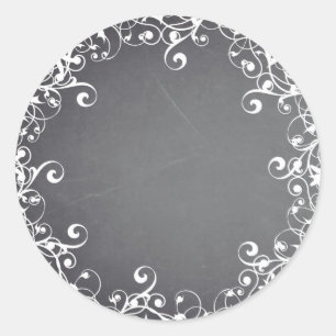Pegatina Redonda Chalkboard Blank Floral Swirl Faux Personalizar Te