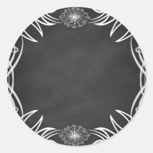 Pegatina Redonda Chalkboard Blank Floral Swirl Personalizar Texto