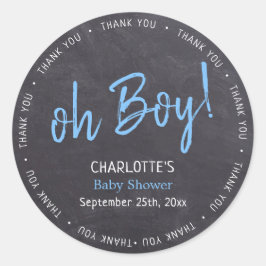 Pegatina Redonda Chalkboard Blue Boy Baby Shower Gracias
