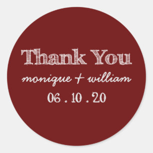 Pegatina Redonda Chalkboard Burgundy Rustic Boda Gracias