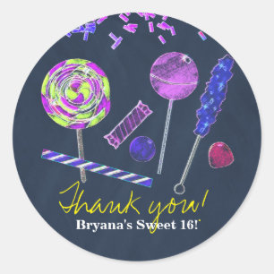 Pegatina Redonda Chalkboard Candy Land Sweets Chalk Doodles Fiesta