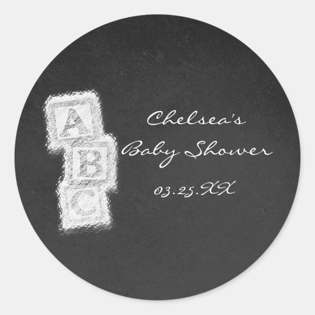 Pegatina Redonda Chalkboard Chalk Baby Shower bloquea Pegatinas fav (Anverso)