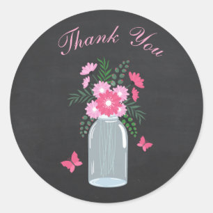 Pegatina Redonda Chalkboard Design Floral Mason Jar