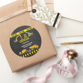 Pegatina Redonda Chalkboard en construcción Baby Shower