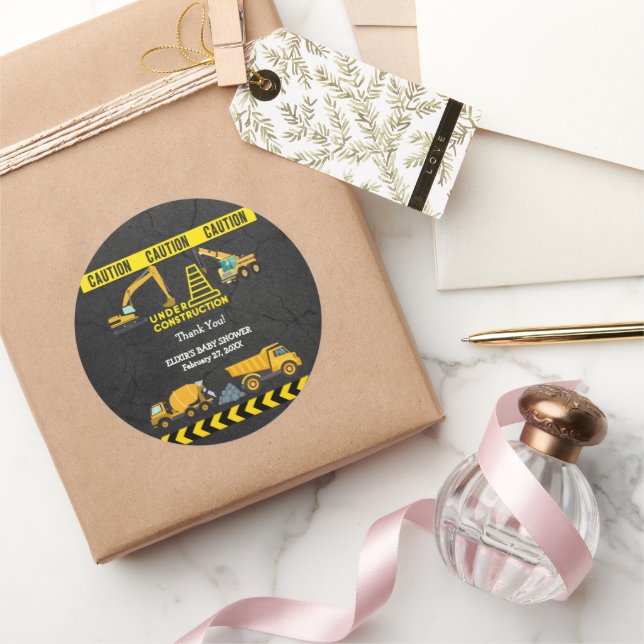 Pegatina Redonda Chalkboard en construcción Baby Shower (Regalar)