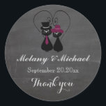 Pegatina Redonda Chalkboard gato divertido pareja de amor gracias<br><div class="desc">Chalkboard moda gato divertido pareja de amor gracias pegatina.</div>