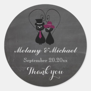 Pegatina Redonda Chalkboard gato divertido pareja de amor gracias
