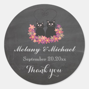 Pegatina Redonda Chalkboard gato divertido pareja de amor gracias