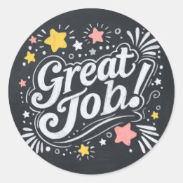 Pegatina Redonda Chalkboard Grandes Pegatinas de empleo con estrell