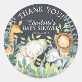 Pegatina Redonda Chalkboard Jungle Baby Shower Gracias