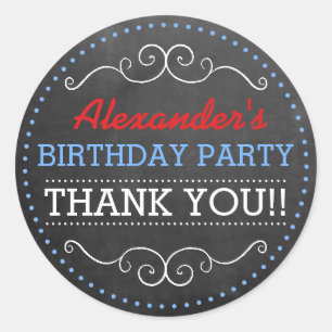 Pegatina Redonda Chalkboard Look Personalizado Birday Party