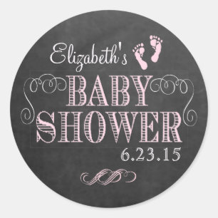 Pegatina Redonda Chalkboard Look Pink Baby Shower