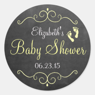 Pegatina Redonda Chalkboard Look Yellow Baby Shower