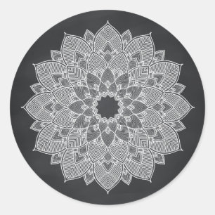 Pegatina Redonda Chalkboard Mandala Lotus Flower Swirl
