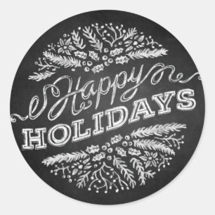Pegatina Redonda Chalkboard manuscrito Pegatinas Felices Fiestas