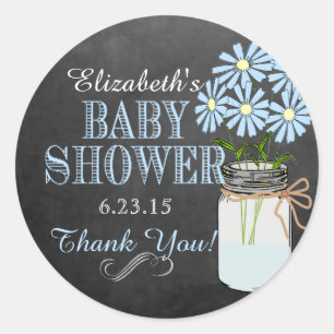 Pegatina Redonda Chalkboard Mason Jar Blue Boy Baby Shower