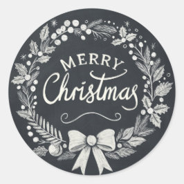 Pegatina Redonda Chalkboard Merry Christmas Wreath Pegatinas