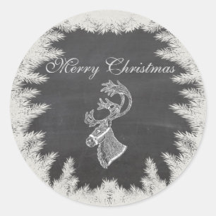 Pegatina Redonda Chalkboard moda Navidades de vacaciones renos invi