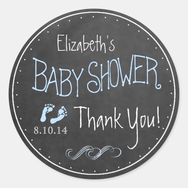 Pegatina Redonda Chalkboard Old Fashion Letters Boy Baby Shower (Anverso)