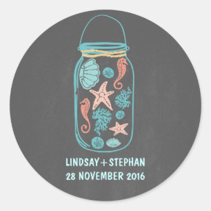 Pegatina Redonda Chalkboard playa mason jar lindas pegatinas de bod