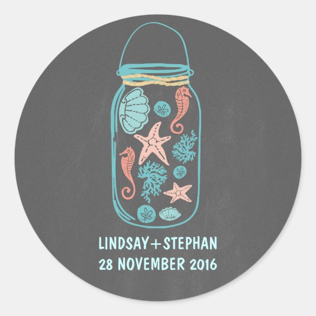 Pegatina Redonda Chalkboard playa mason jar lindas pegatinas de bod (Anverso)
