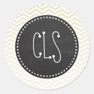 Pegatina Redonda Chalkboard retro; Beige Chevron; zig zag