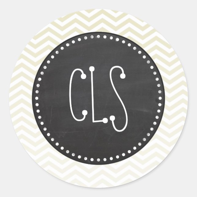 Pegatina Redonda Chalkboard retro; Beige Chevron; zig zag (Anverso)