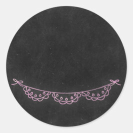 Pegatina Redonda Chalkboard Rustic Shabby Chic Pink Chalk Bunting