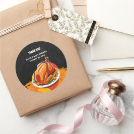 Pegatina Redonda Chalkboard Thankde Roast Turkey Baby Shower