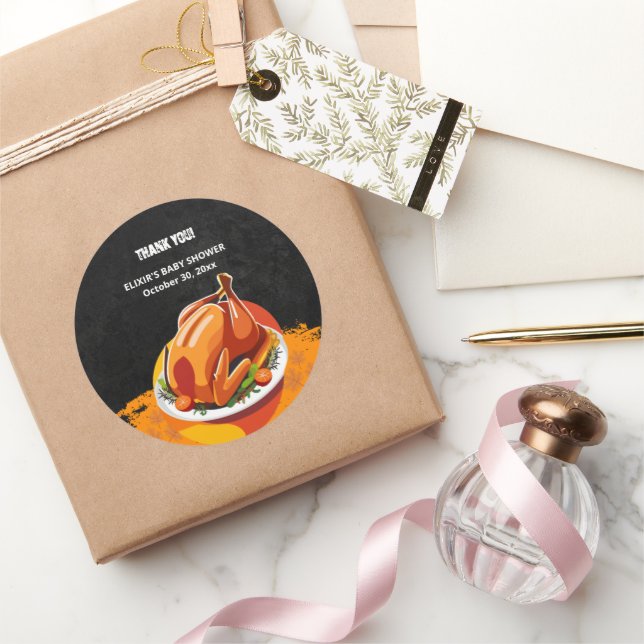 Pegatina Redonda Chalkboard Thankde Roast Turkey Baby Shower (Regalar)