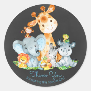 Pegatina Redonda Chalkboard Watercol Cute Jungle Animales Gracias