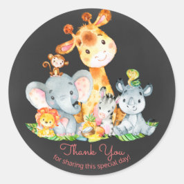 Pegatina Redonda Chalkboard Watercol Cute Jungle Animales Gracias