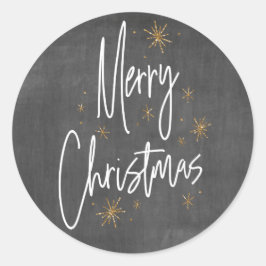 Pegatina Redonda Chalkboard y Faux Gold Purpurina Feliz Navidad