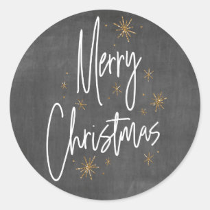 Pegatina Redonda Chalkboard y Faux Gold Purpurina Feliz Navidad