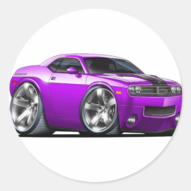 Pegatina Redonda Challenger Purple Car (Anverso)
