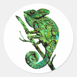 Pegatina Redonda Chamaleon Verde