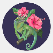 Chameleon de Jackson con Hibiscus