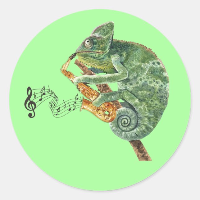 Pegatina Redonda Chameleon Jazz (Anverso)