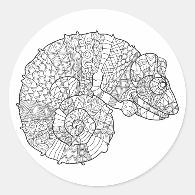 Pegatina Redonda Chameleon Zendoodle (Anverso)