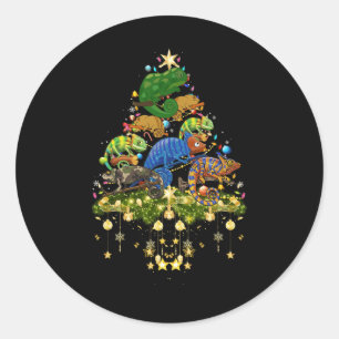 Pegatina Redonda Chameleons Árbol de Navidad iluminan Chameleon de 