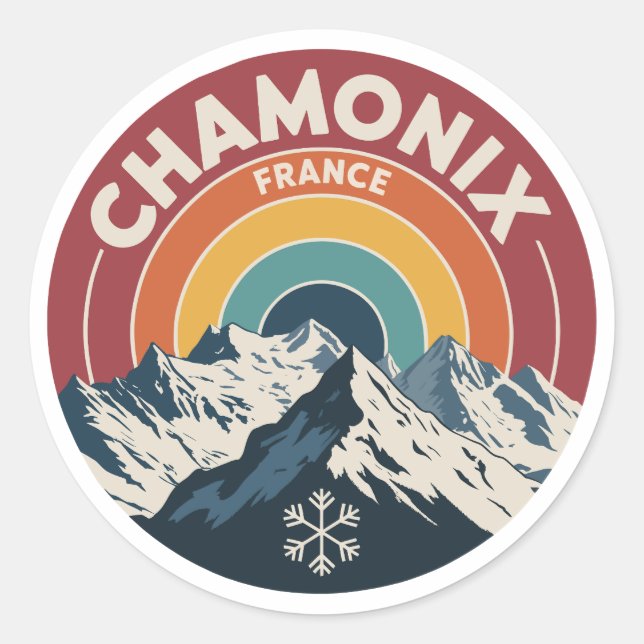 Pegatina Redonda Chamonix France Retro Mountain Sticker (Anverso)